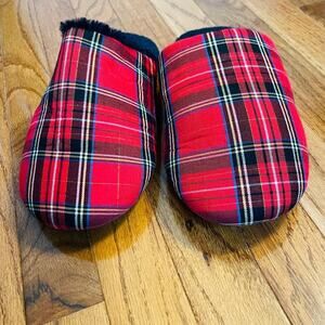 J. Crew Tartan Plaid Sherpa Lined Slippers Red Size 10